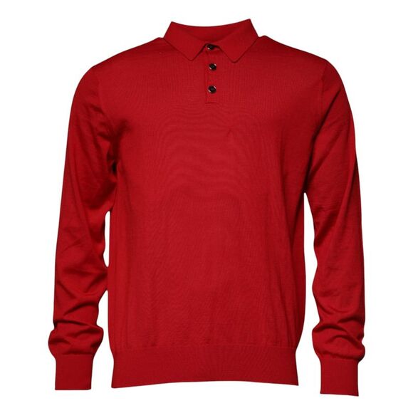 Dolce Gabbana Red Cashmere Collared Pullover Men's Sweater